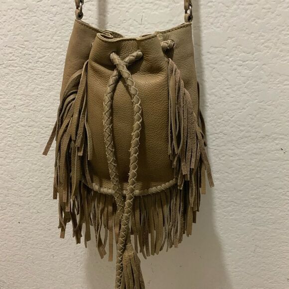 Cut N' Paste Women Gray Leather Drawstring braided fringes strap bag - Picture 3 of 10